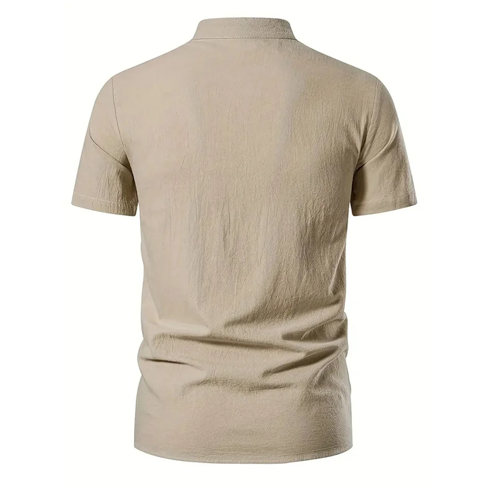 Men's Retro Shirt Short Sleeve Cotton Linen Lightweight Breathable Solid Color Fashion Tops Pirate V-neck Male Stylish Shirs