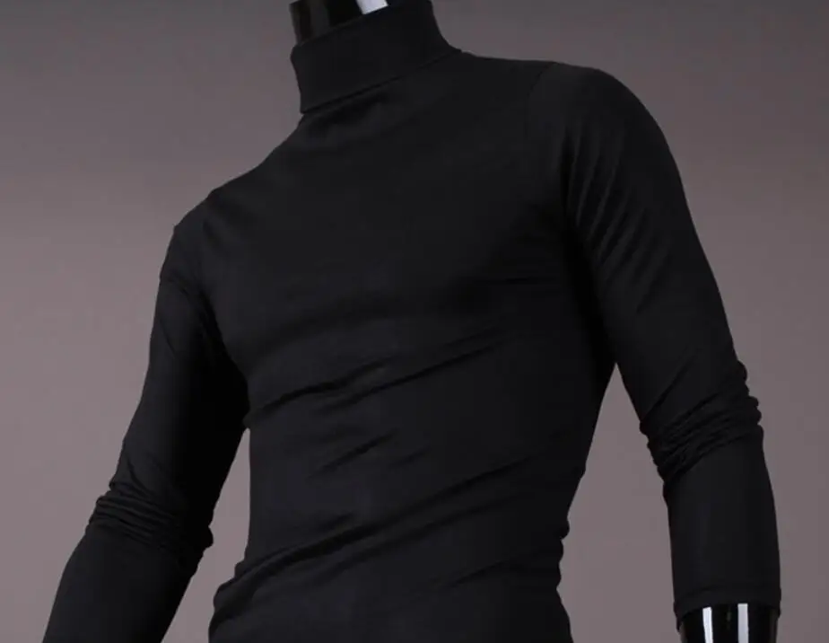 Fashion Men's Casual Slim Fit Basic Turtleneck High Collar Pullover Male Autumn Spring Thin Tops Basic Bottoming Plain T-shirt