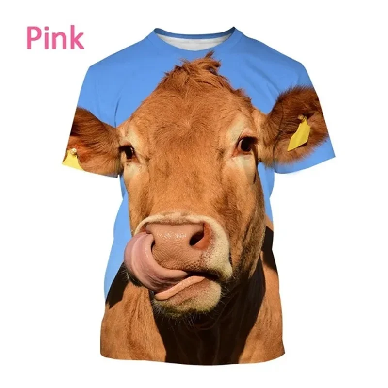 3D Printing Cow Animal T-Shirt For Men Women Funny Retro Pattern T Shirts Summer Loose Streetwear Tops O-Neck Tees Short Sleeves