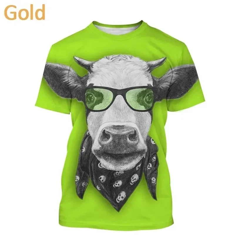 3D Printing Cow Animal T-Shirt For Men Women Funny Retro Pattern T Shirts Summer Loose Streetwear Tops O-Neck Tees Short Sleeves