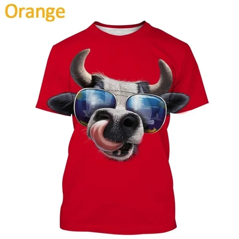 3D Printing Cow Animal T-Shirt For Men Women Funny Retro Pattern T Shirts Summer Loose Streetwear Tops O-Neck Tees Short Sleeves