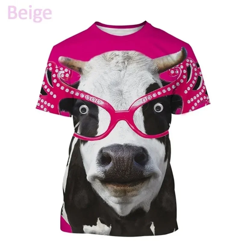 3D Printing Cow Animal T-Shirt For Men Women Funny Retro Pattern T Shirts Summer Loose Streetwear Tops O-Neck Tees Short Sleeves
