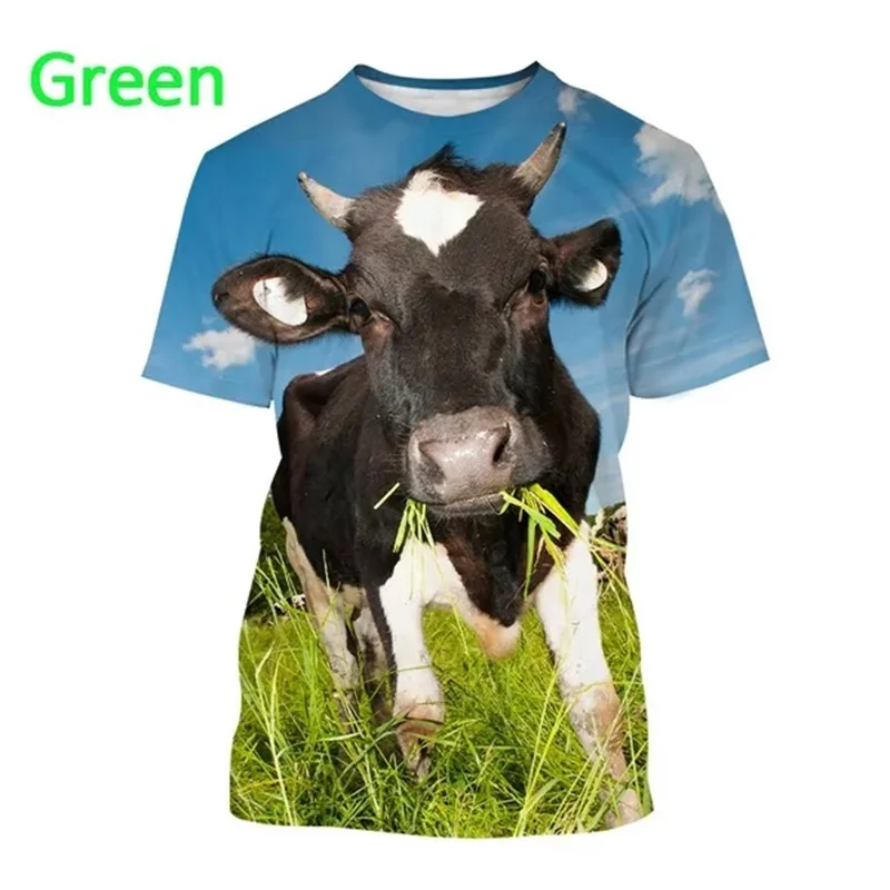3D Printing Cow Animal T-Shirt For Men Women Funny Retro Pattern T Shirts Summer Loose Streetwear Tops O-Neck Tees Short Sleeves