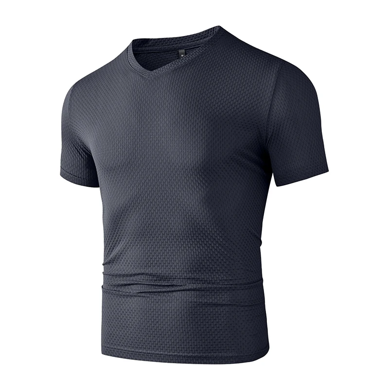 Fashion Men's Business Casual Ice Silk T-Shirt V Neck Short Sleeve Khaki Daily Work Wear