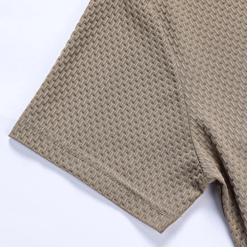Fashion Men's Business Casual Ice Silk T-Shirt V Neck Short Sleeve Khaki Daily Work Wear