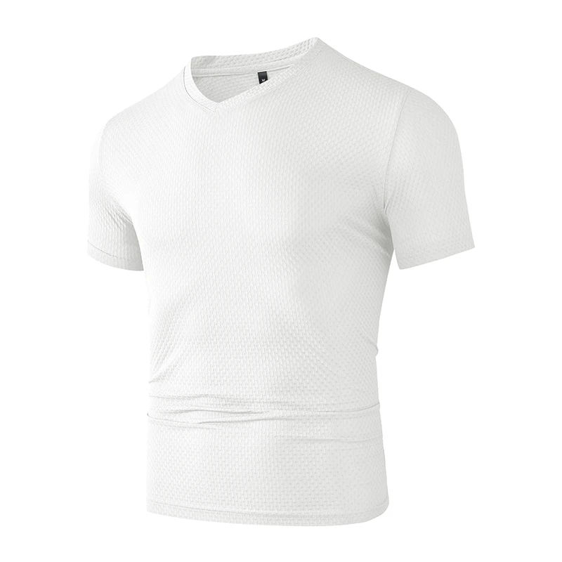Fashion Men's Business Casual Ice Silk T-Shirt V Neck Short Sleeve Khaki Daily Work Wear