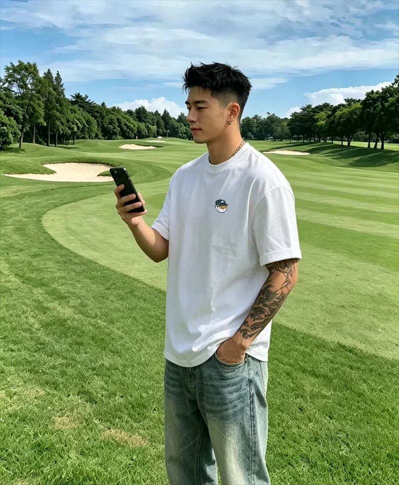 Men's Navy Blue Streetwear Golf T - Shirt with Golf Clothing Golf Ball & Cap Graphic