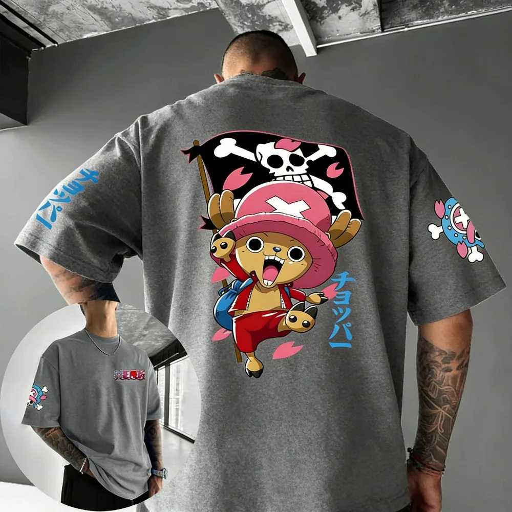 ONE PIECE New Unisex Cotton T-shirt Tony Tony Chopper 2026 Summer Harajuku Anime Printed Large Loose Parent Short Sleeve