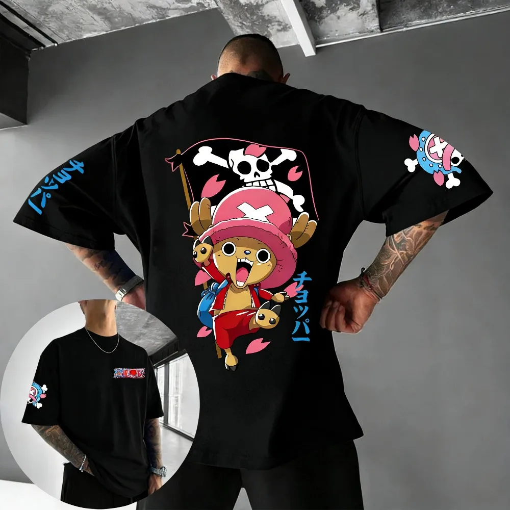 ONE PIECE New Unisex Cotton T-shirt Tony Tony Chopper 2026 Summer Harajuku Anime Printed Large Loose Parent Short Sleeve