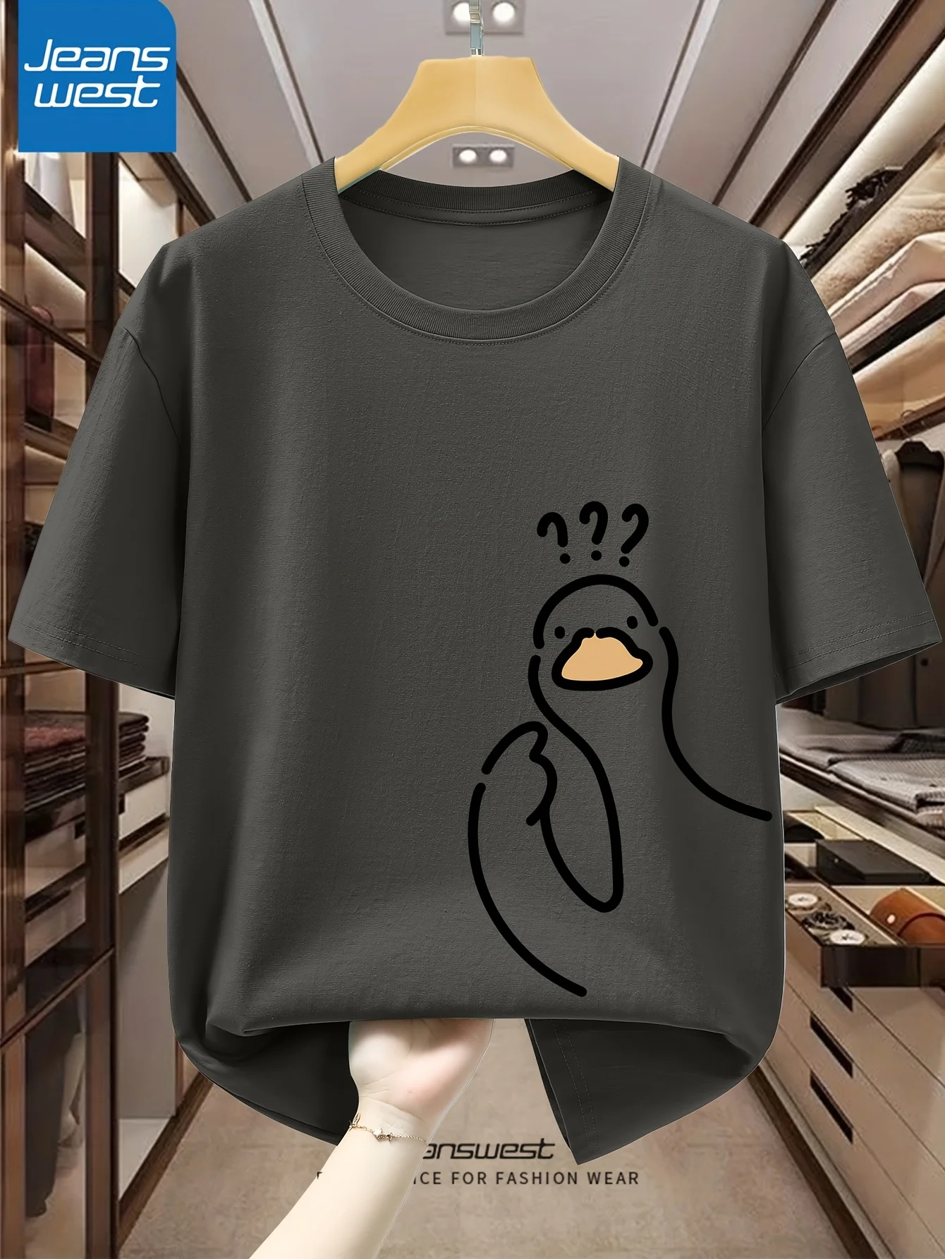 Men's 100% Pure Cotton Fashionable Casual Loose Sports cartoon Pigeon Pattern Printed Round Neck Short Sleeved T-Shirt Top