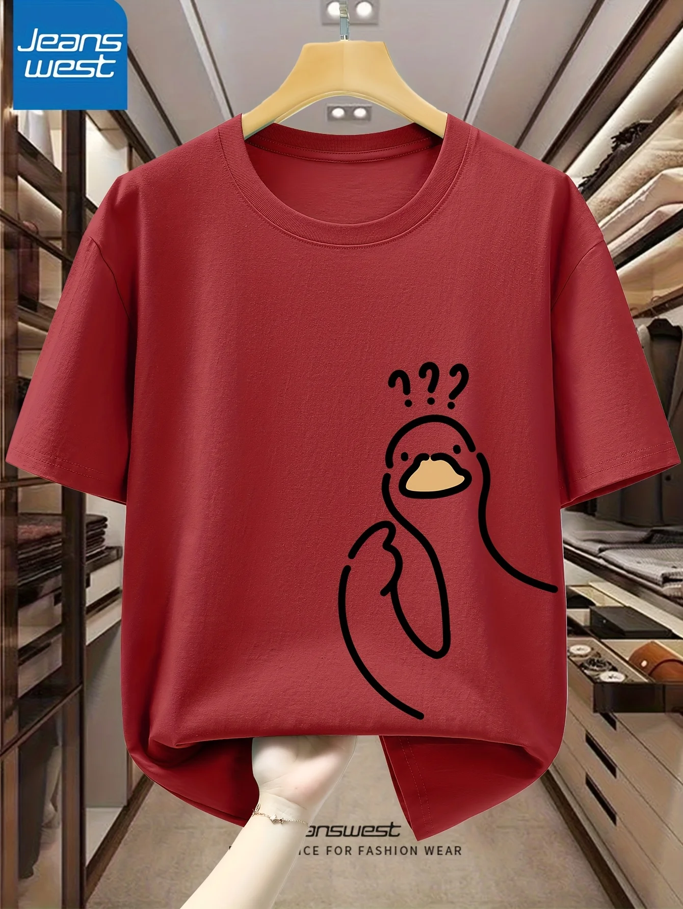 Men's 100% Pure Cotton Fashionable Casual Loose Sports cartoon Pigeon Pattern Printed Round Neck Short Sleeved T-Shirt Top