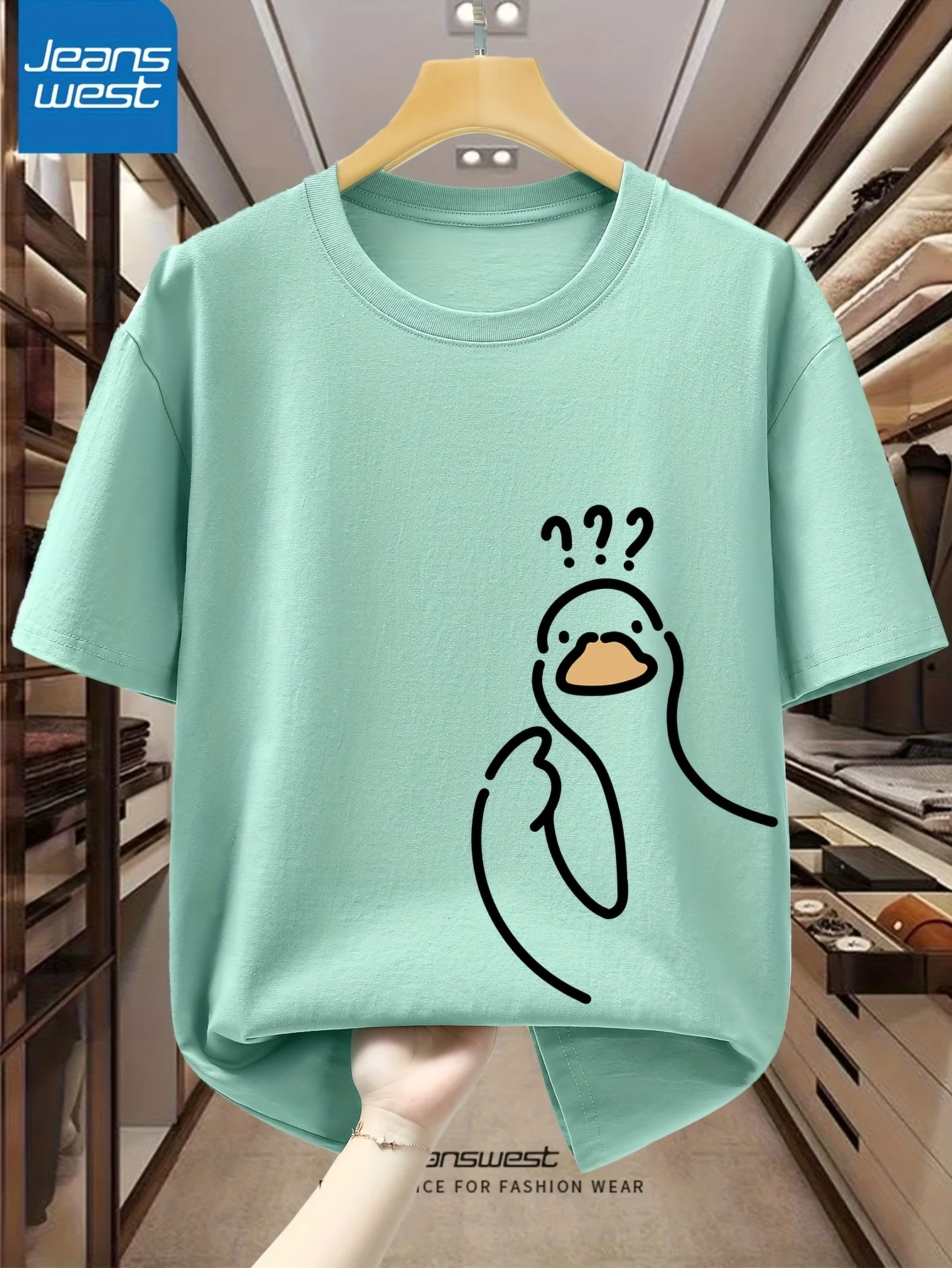Men's 100% Pure Cotton Fashionable Casual Loose Sports cartoon Pigeon Pattern Printed Round Neck Short Sleeved T-Shirt Top