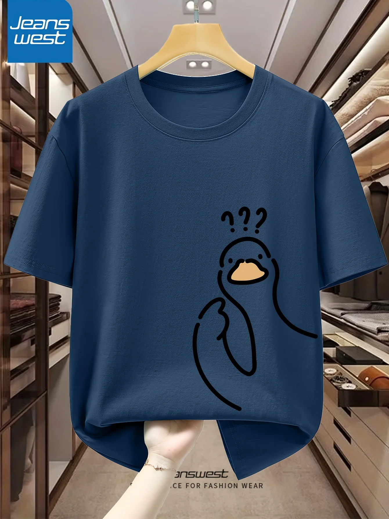 Men's 100% Pure Cotton Fashionable Casual Loose Sports cartoon Pigeon Pattern Printed Round Neck Short Sleeved T-Shirt Top