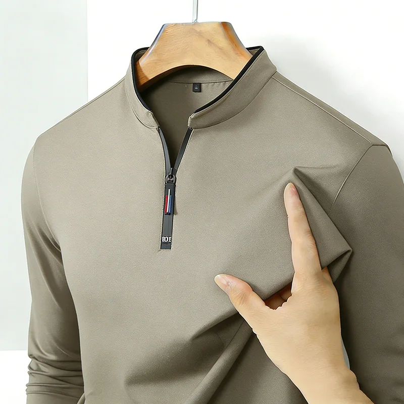High-Quality Men's Half-Zip T-Shirt Wrinkle-Resistant Long Sleeve Casual Business Top