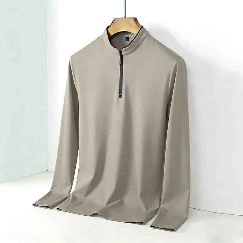High-Quality Men's Half-Zip T-Shirt Wrinkle-Resistant Long Sleeve Casual Business Top
