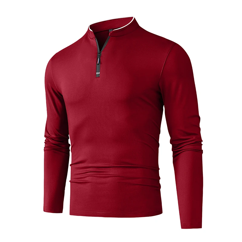 High-Quality Men's Half-Zip T-Shirt Wrinkle-Resistant Long Sleeve Casual Business Top