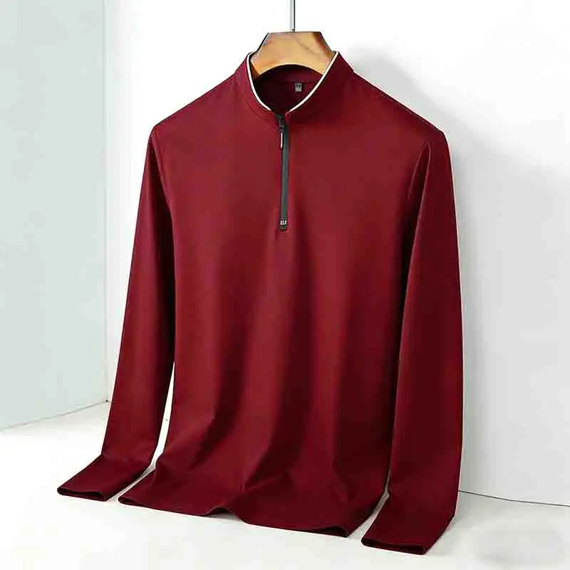 High-Quality Men's Half-Zip T-Shirt Wrinkle-Resistant Long Sleeve Casual Business Top