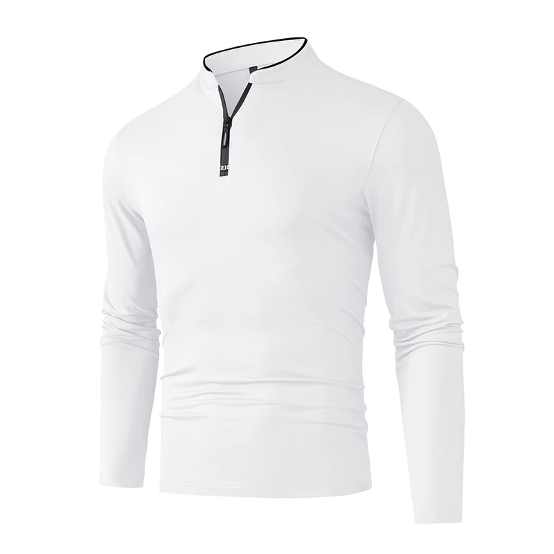 High-Quality Men's Half-Zip T-Shirt Wrinkle-Resistant Long Sleeve Casual Business Top