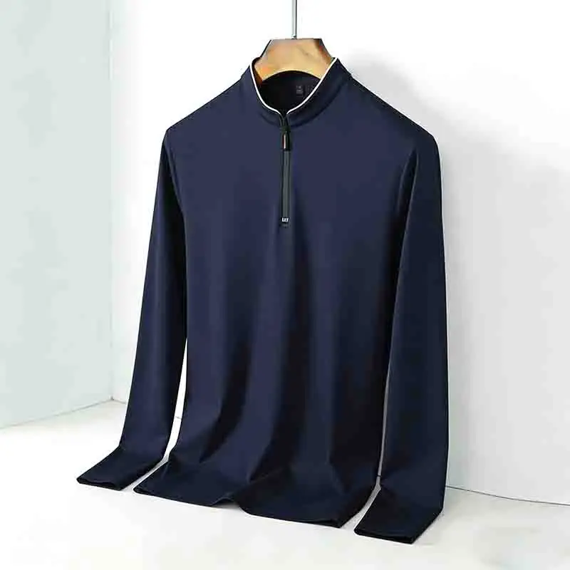 High-Quality Men's Half-Zip T-Shirt Wrinkle-Resistant Long Sleeve Casual Business Top