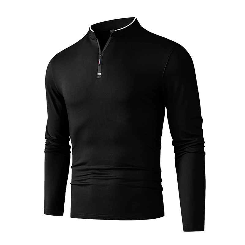 High-Quality Men's Half-Zip T-Shirt Wrinkle-Resistant Long Sleeve Casual Business Top