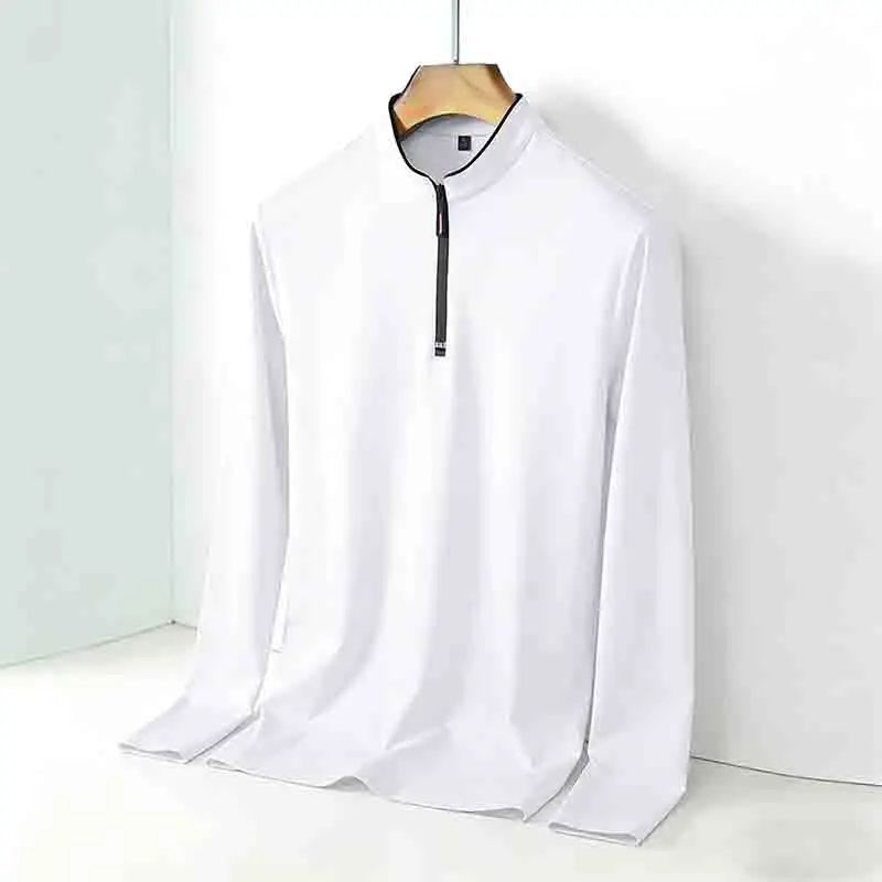 High-Quality Men's Half-Zip T-Shirt Wrinkle-Resistant Long Sleeve Casual Business Top