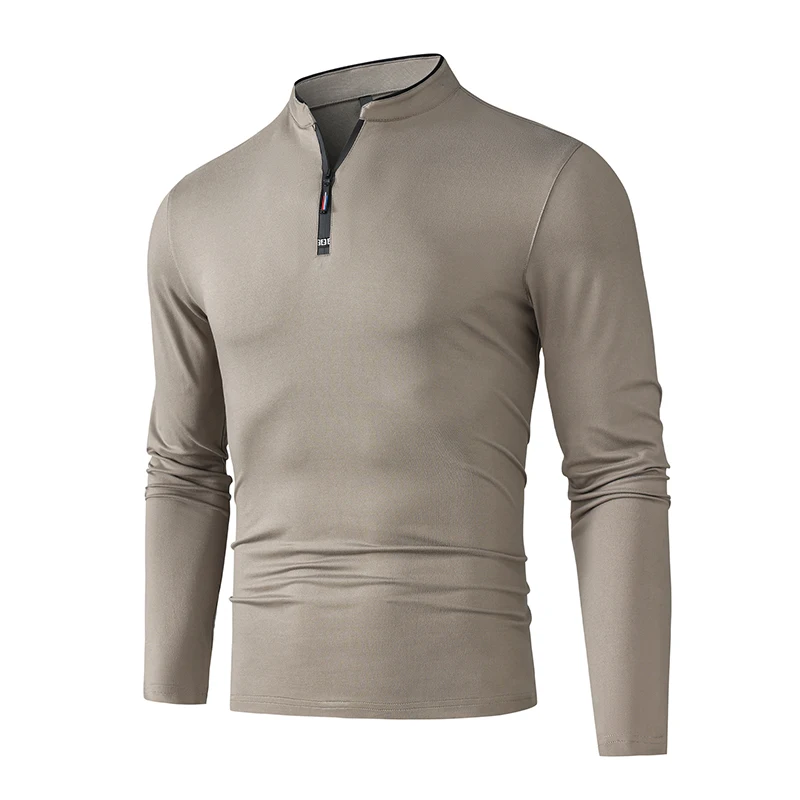 High-Quality Men's Half-Zip T-Shirt Wrinkle-Resistant Long Sleeve Casual Business Top