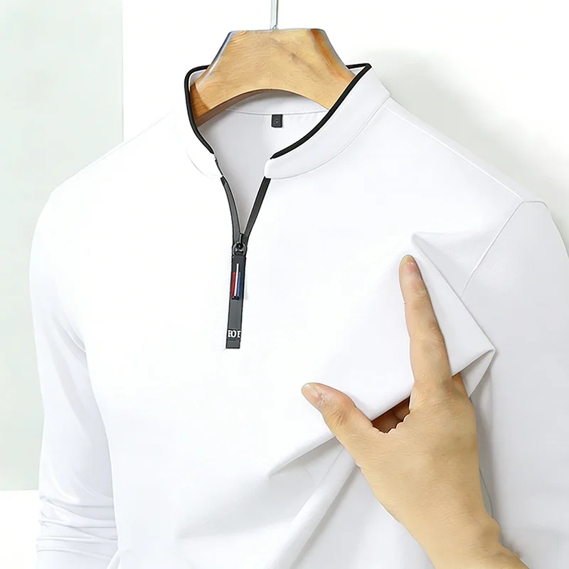 High-Quality Men's Half-Zip T-Shirt Wrinkle-Resistant Long Sleeve Casual Business Top