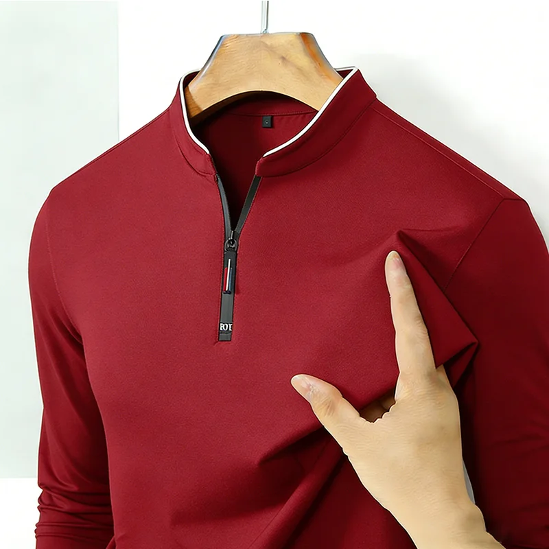 High-Quality Men's Half-Zip T-Shirt Wrinkle-Resistant Long Sleeve Casual Business Top