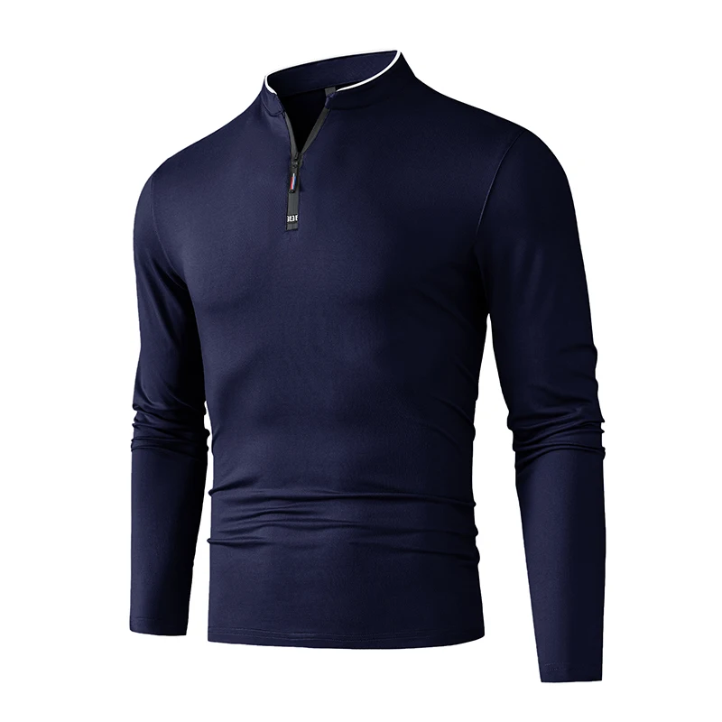 High-Quality Men's Half-Zip T-Shirt Wrinkle-Resistant Long Sleeve Casual Business Top