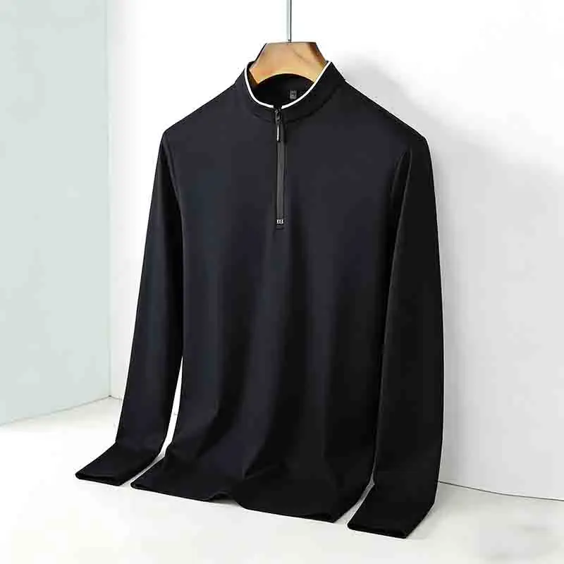 High-Quality Men's Half-Zip T-Shirt Wrinkle-Resistant Long Sleeve Casual Business Top
