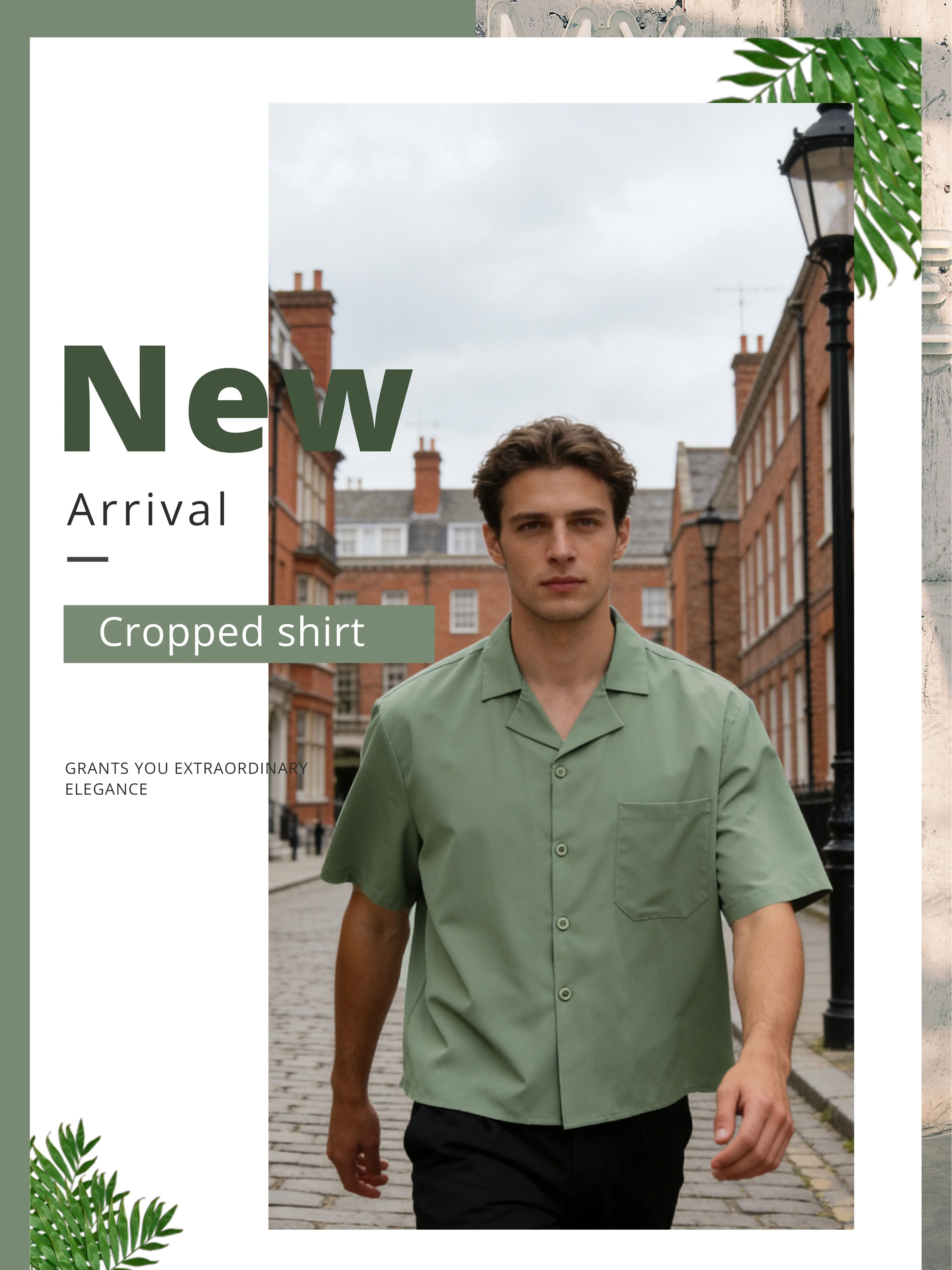 [Minimalist Academy Style Short Sleeve Crop Shirt] Men's Short Casual Comfortable Solid Color Short Sleeve Polo Shirt