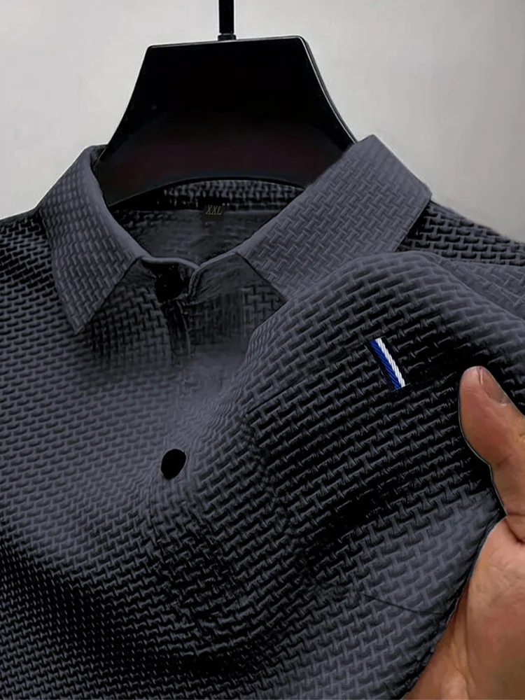 Summer ice silk lapel POLO men's short-sleeved T-shirt with pockets, men's top