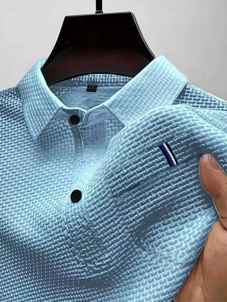 Summer ice silk lapel POLO men's short-sleeved T-shirt with pockets, men's top