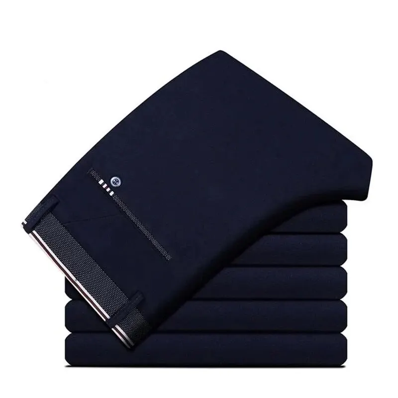 Men's Elastic Straight Pants Business Casual Long Suit Pants Male Formal Trousers Solid Colors Black BLue