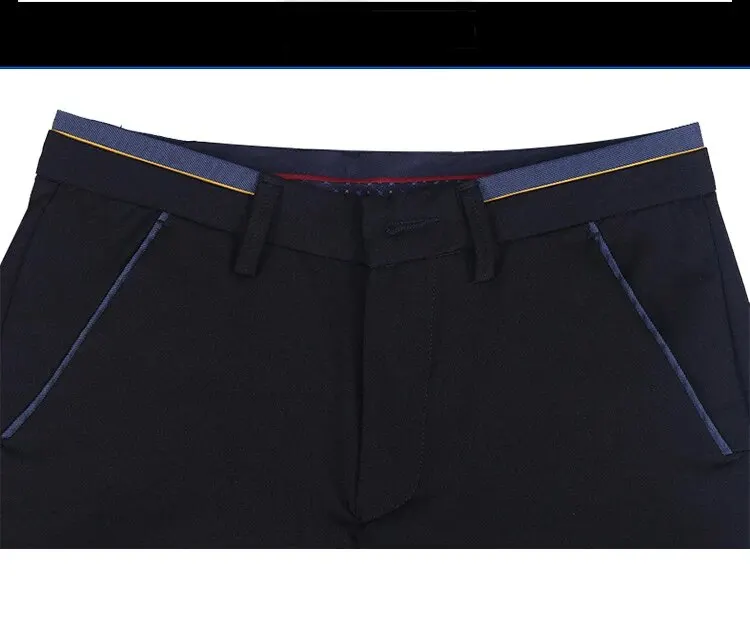 Men's Elastic Straight Pants Business Casual Long Suit Pants Male Formal Trousers Solid Colors Black BLue