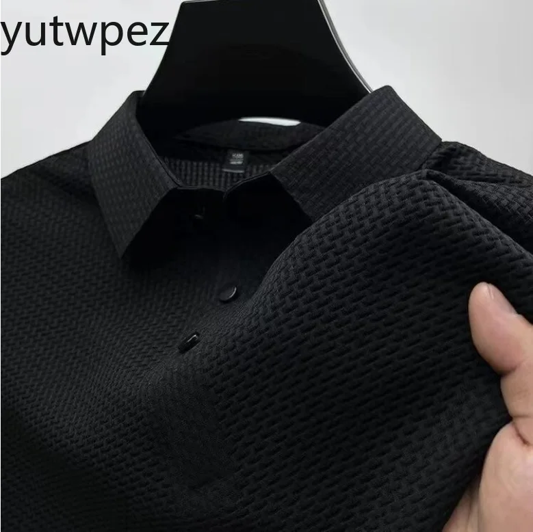 Fat and Plus Size Men's Short Sleeved T-shirt, Ice Silk Mesh Shirt Collar, High-end Solid Color Polo Shirt, Half Sleeved Top For