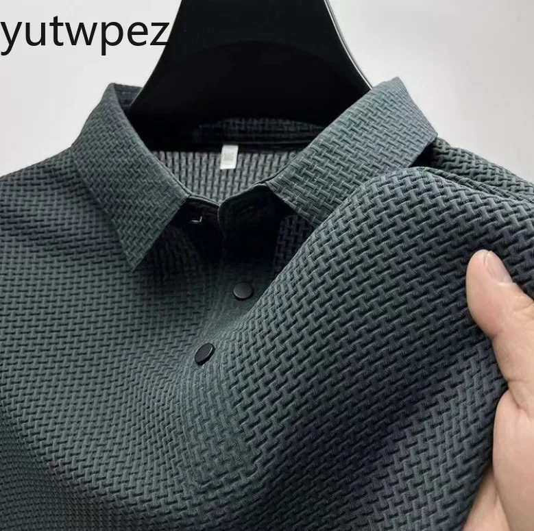 Fat and Plus Size Men's Short Sleeved T-shirt, Ice Silk Mesh Shirt Collar, High-end Solid Color Polo Shirt, Half Sleeved Top For