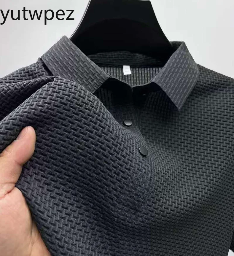 Fat and Plus Size Men's Short Sleeved T-shirt, Ice Silk Mesh Shirt Collar, High-end Solid Color Polo Shirt, Half Sleeved Top For