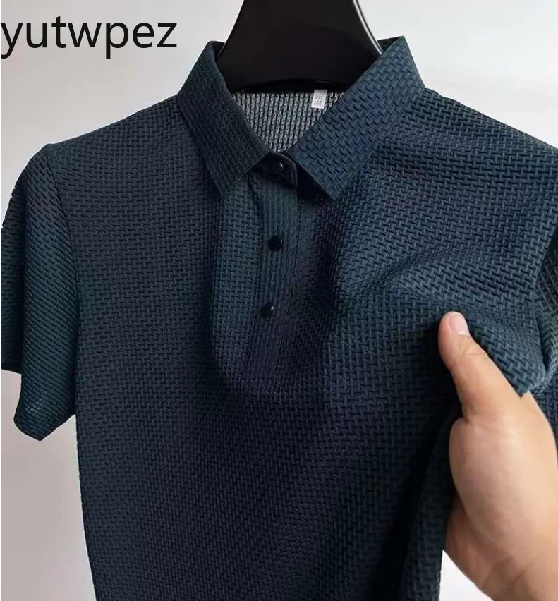 Fat and Plus Size Men's Short Sleeved T-shirt, Ice Silk Mesh Shirt Collar, High-end Solid Color Polo Shirt, Half Sleeved Top For