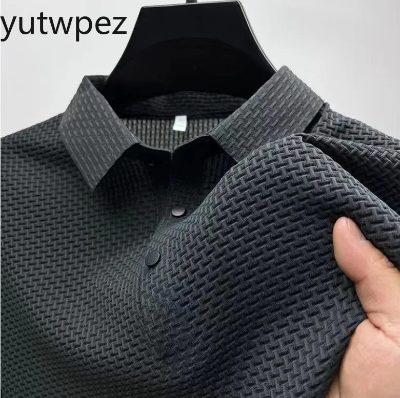 Fat and Plus Size Men's Short Sleeved T-shirt, Ice Silk Mesh Shirt Collar, High-end Solid Color Polo Shirt, Half Sleeved Top For