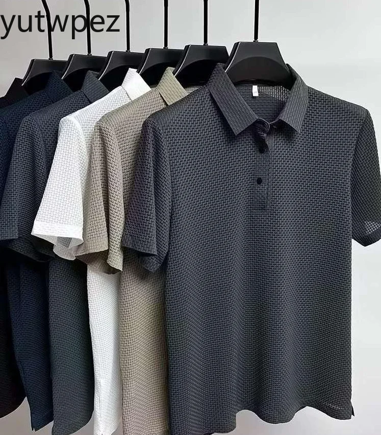 Fat and Plus Size Men's Short Sleeved T-shirt, Ice Silk Mesh Shirt Collar, High-end Solid Color Polo Shirt, Half Sleeved Top For