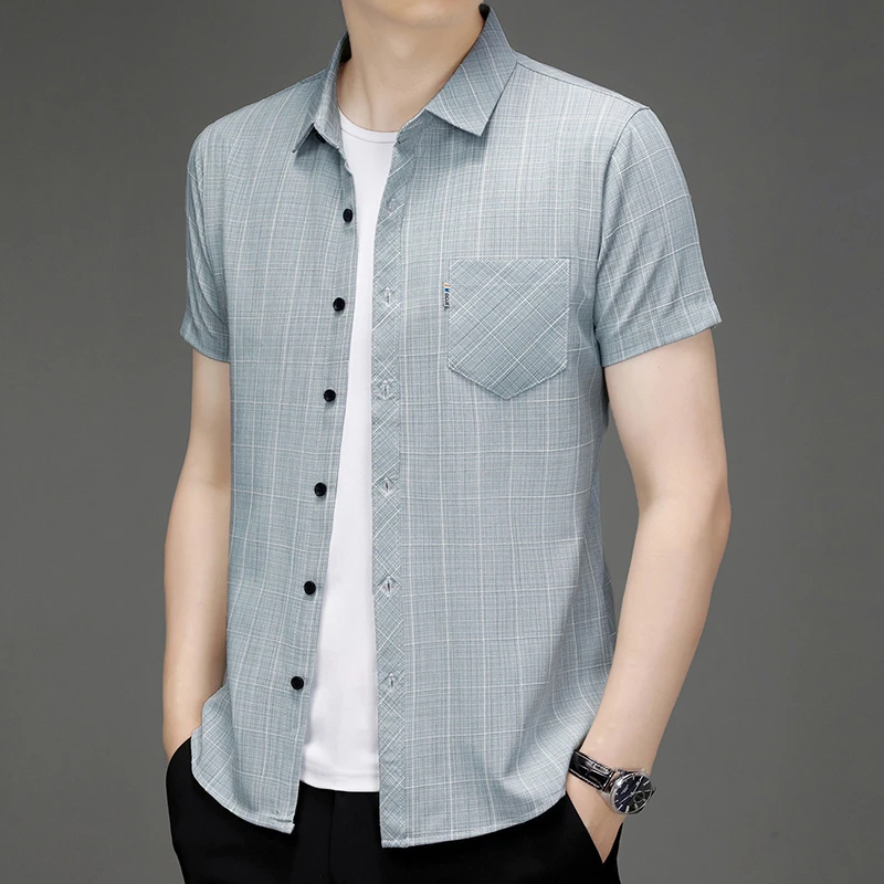 New Men's Business Casual Short Sleeved Printed Shirt with Wrinkle Resistance No Ironing Comfortable All Season Versatile Top