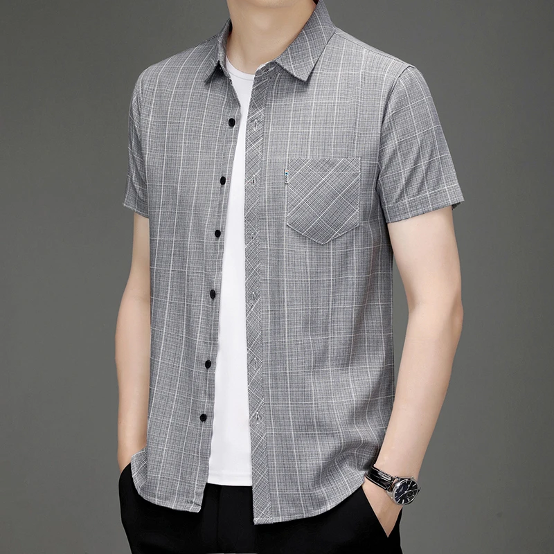 New Men's Business Casual Short Sleeved Printed Shirt with Wrinkle Resistance No Ironing Comfortable All Season Versatile Top