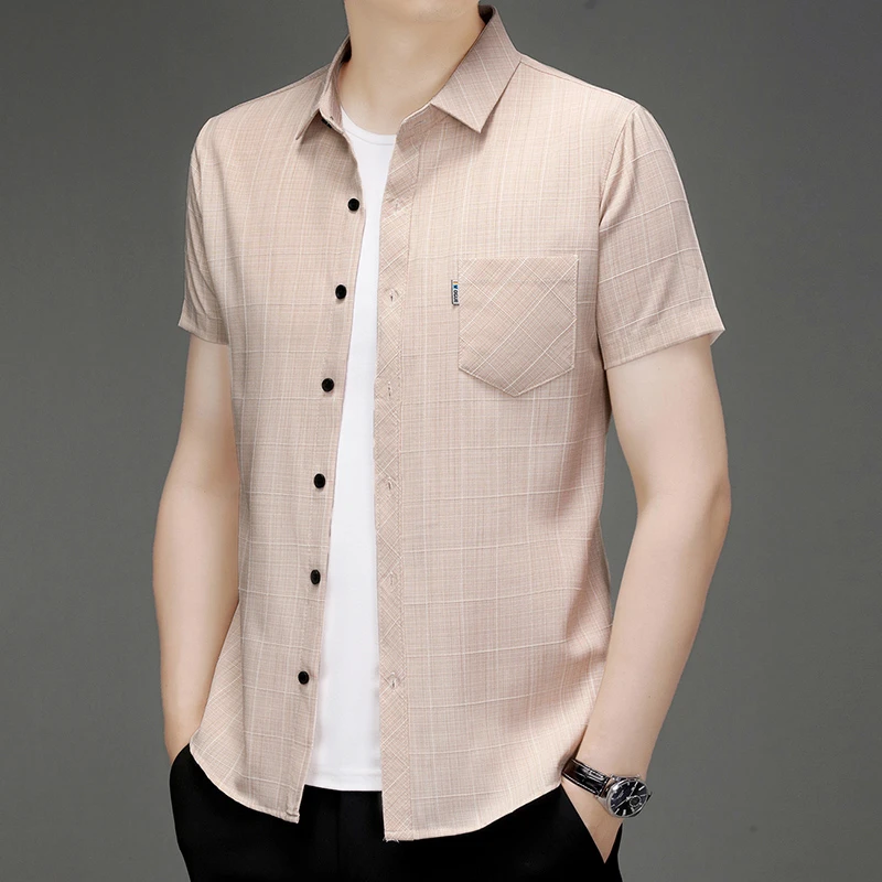 New Men's Business Casual Short Sleeved Printed Shirt with Wrinkle Resistance No Ironing Comfortable All Season Versatile Top