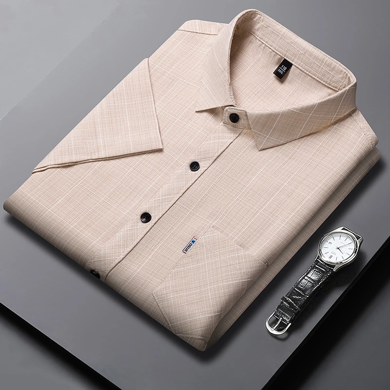 New Men's Business Casual Short Sleeved Printed Shirt with Wrinkle Resistance No Ironing Comfortable All Season Versatile Top