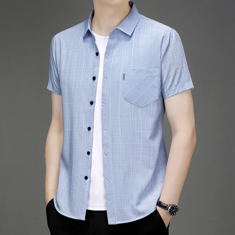 New Men's Business Casual Short Sleeved Printed Shirt with Wrinkle Resistance No Ironing Comfortable All Season Versatile Top