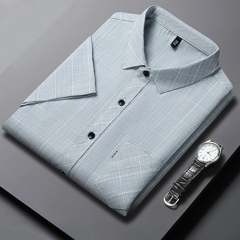 New Men's Business Casual Short Sleeved Printed Shirt with Wrinkle Resistance No Ironing Comfortable All Season Versatile Top