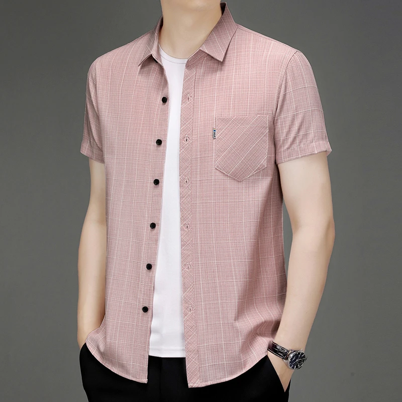 New Men's Business Casual Short Sleeved Printed Shirt with Wrinkle Resistance No Ironing Comfortable All Season Versatile Top