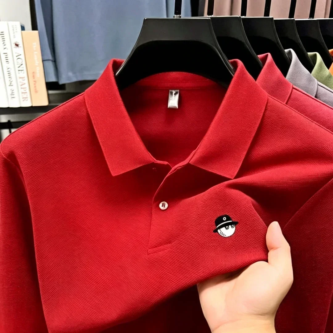 Men's Summer High-End Golf Short-Sleeved Polo Shirt with Collar,Solid Color,Breathable,Office Casual,High-Quality Men's Clothing
