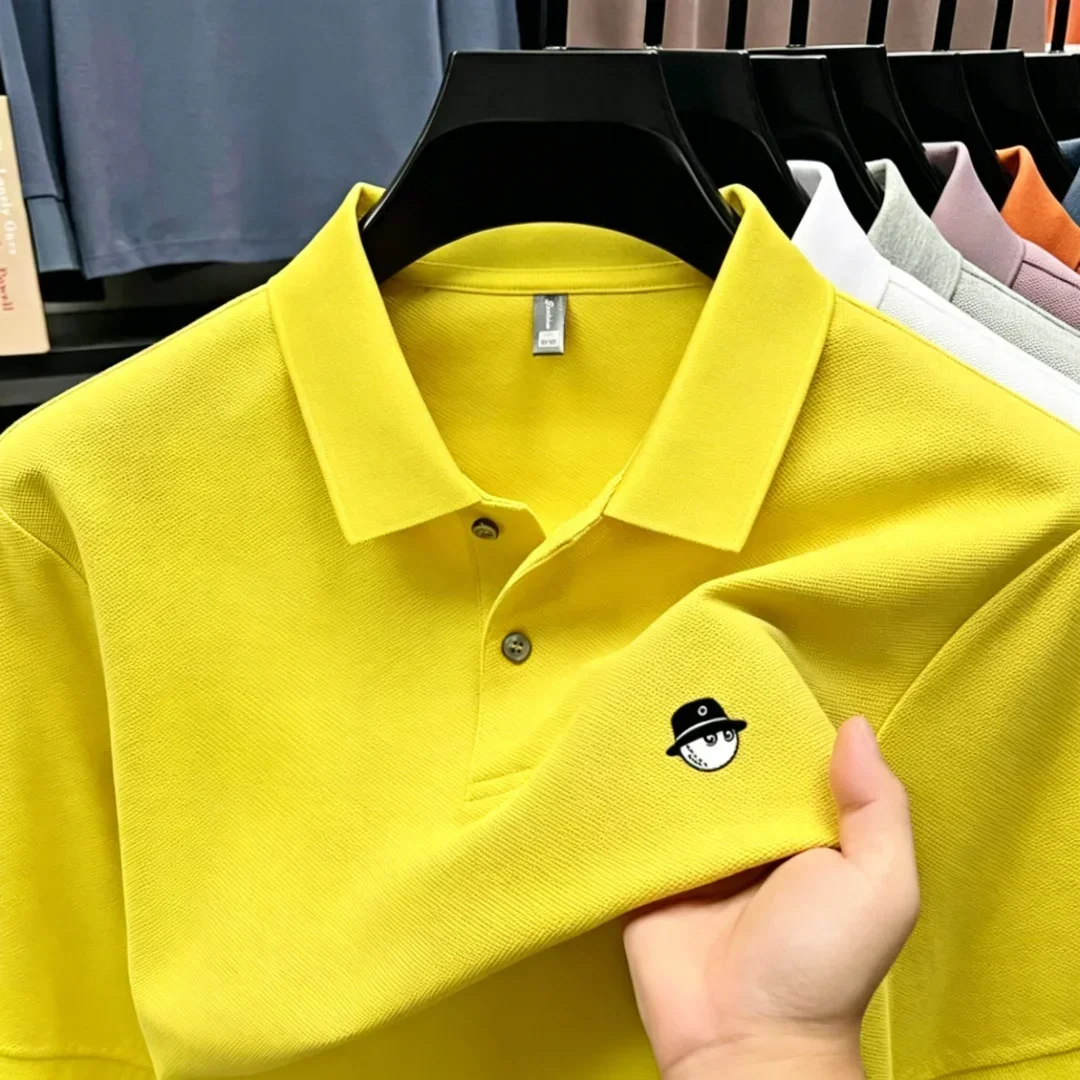 Men's Summer High-End Golf Short-Sleeved Polo Shirt with Collar,Solid Color,Breathable,Office Casual,High-Quality Men's Clothing